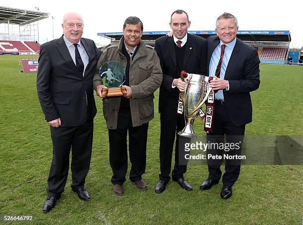 Former Northampton Town manager Graham Carr stands next to Derek Banks who was chairman when Northampton Town won the Today League Division Four...