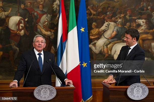 Italy – Rome- Palazzo Chigi,Cuban President Raoul Castro meets Italian Prime Minister Matteo Renzi