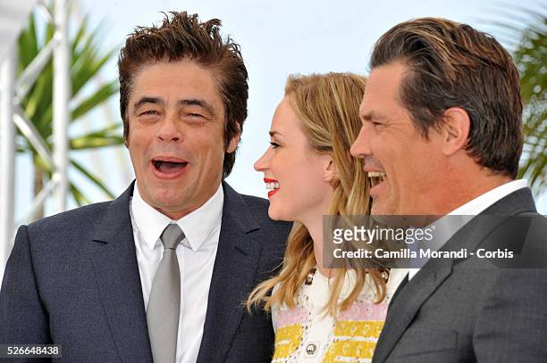 Benicio Del Toro, Emily Blunt, Josh Brolin at the photocall of "Sicario " at the 68th Cannes International Film Festival in Cannes, France.