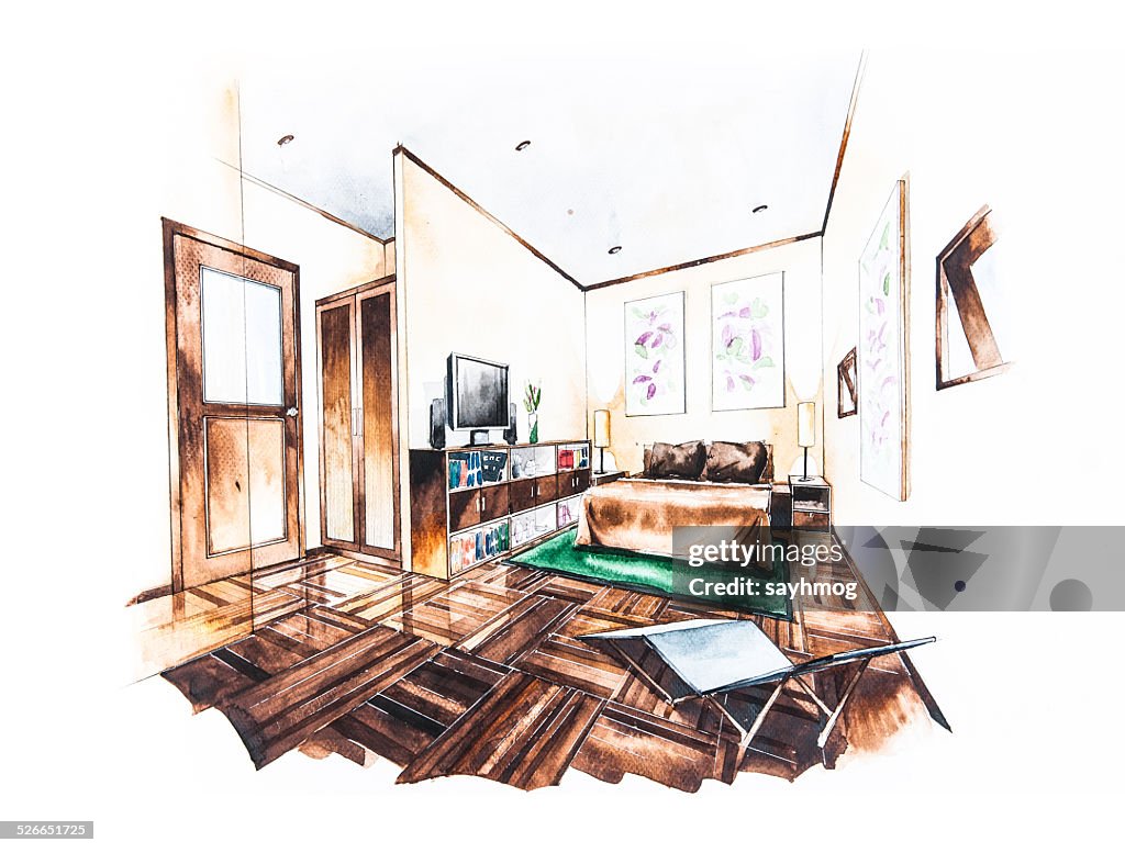 Bedroom Design Of Watercolor Painting High-Res Vector Graphic - Getty ...