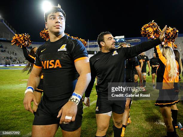 Agustin Creevy of Jaguares greets the public after winning the match between Jaguares and Kings as part of Super Rugby 2016 6 at Jose Amalfitani...