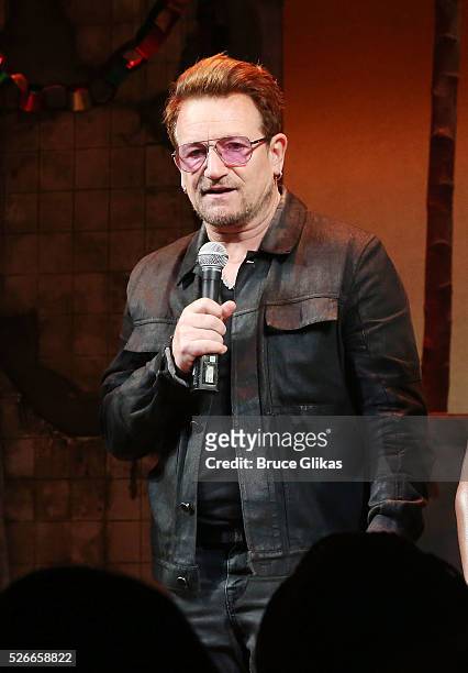 Bono visits "Eclipsed" to launch a dedication series in honor of abducted Chibok Girls of Northern Nigeriaon at The Golden Theatre on April 30, 2016...