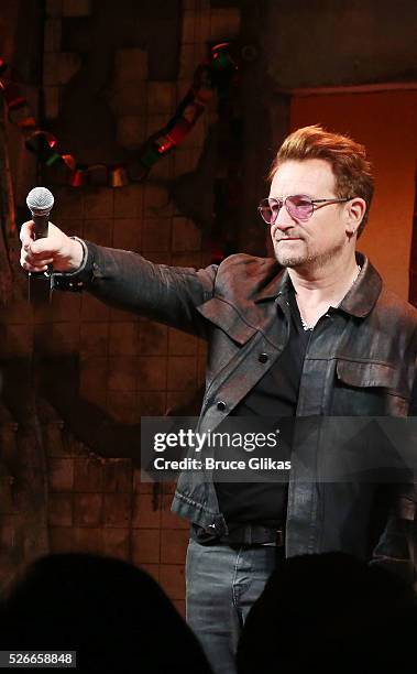 Bono visits "Eclipsed" to launch a dedication series in honor of abducted Chibok Girls of Northern Nigeriaon at The Golden Theatre on April 30, 2016...