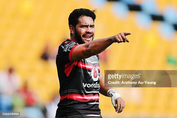 Konrad Hurrell of the Warriors reacts during the round nine NSW Intrust Super Cup Premiership match between the New Zealand Warriors and the...