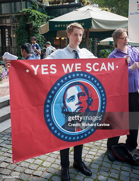 Protesters in midtown Manhattan in New York demonstrate against the National Security Agency's surveillance of Americans' telephone records on...