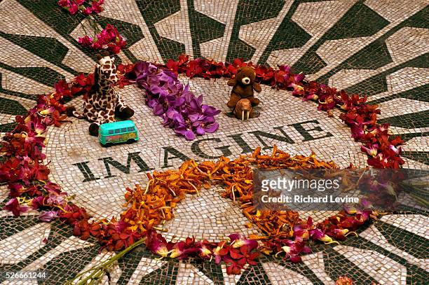 The Imagine mosaic in Strawberry Fields memorializing John Lennon in Central Park in New York. December 8, 2015 is the 35th Anniversary of Lennon's...