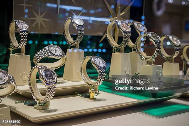 Selection of Rolex brand watches in a jewelry store window in New York on Tuesday, December 15, 2015. 132 Rolexes have been stolen in New York this...