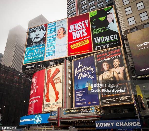 Advertising in Times Square in New York for Broadway plays and musicals seen on Sunday, January 4, 2015. The week ending Sunday, January 3, 2016 was...