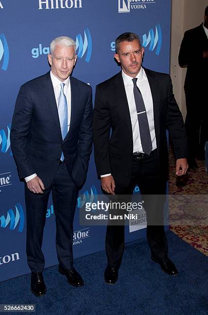 Anderson Cooper and Benjamin Maisani attend the "26th Annual GLAAD Media Awards" at the Waldorf Astoria in New York City. �� LAN