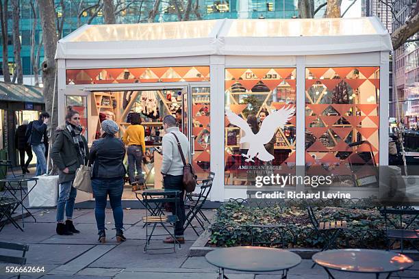 The American Eagle Outfitters pop-up shop is nestled in Bryant Park in New York, seen on Friday, November 20, 2015. American Eagle Outfitters...