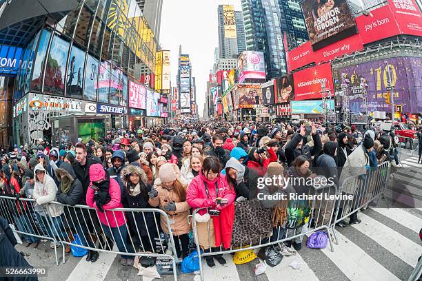 Revelers cram into pens in Times Square in New York hours before the New Year'e Eve ball drop on Thursday December 31, 2015. New York tourism hit...