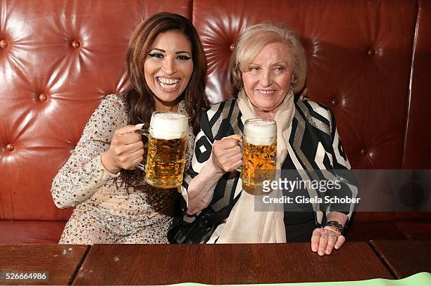 Patricia Blanco and her mother Mireille Blanco, former wife of Roberto Blanco with beer during the 11th anniversary 'Highway to Helles' of 'Bachmaier...