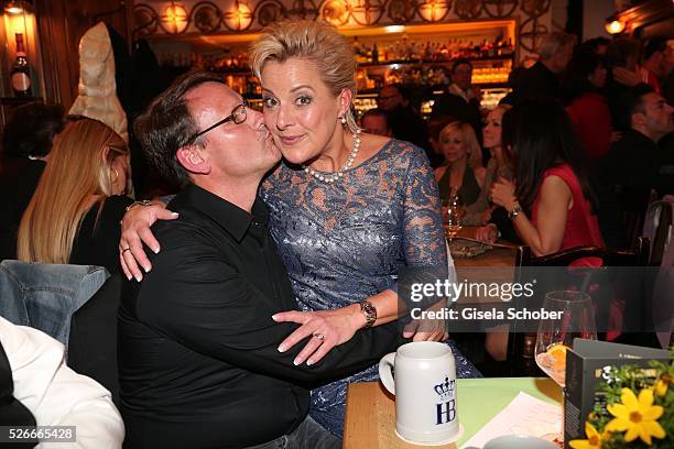 Tanja Schumann and her husband Stefan Burmeister during the 11th anniversary 'Highway to Helles' of 'Bachmaier Hofbraeu' in Munich on April 30, 2016...