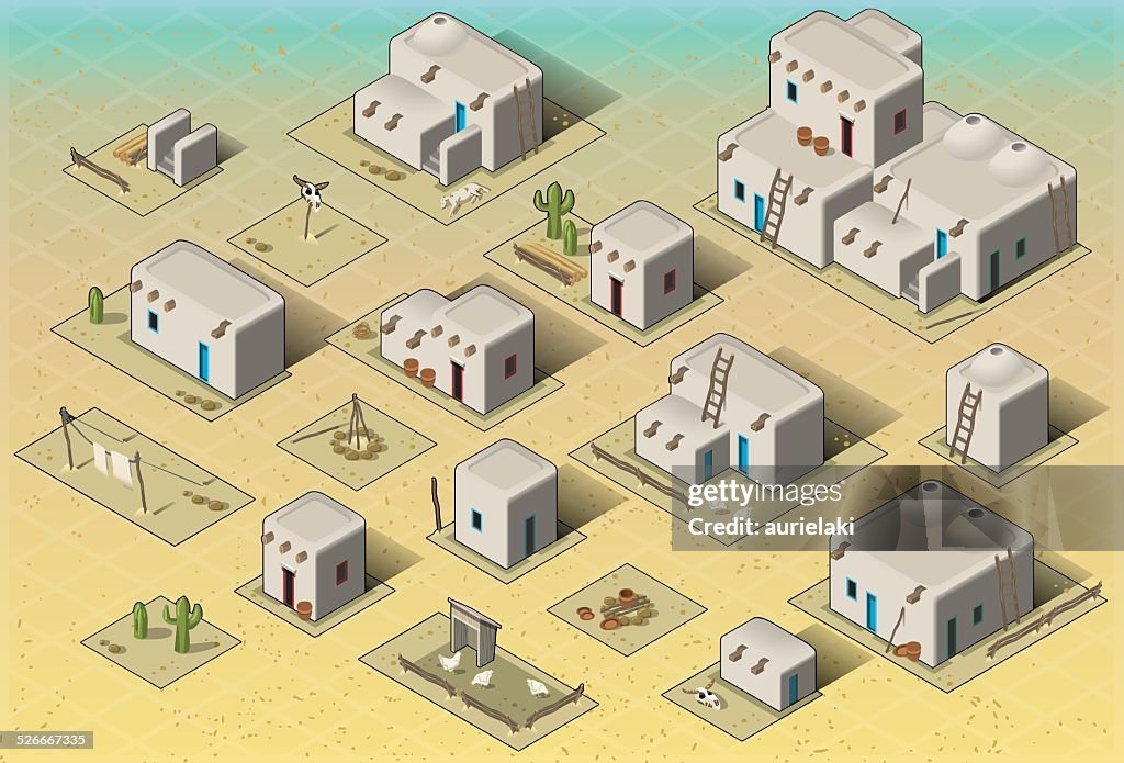 Isometric Rural Area Isometric Western Rural Pueblo Basic Set Tiles High-Res Vector Graphic ...