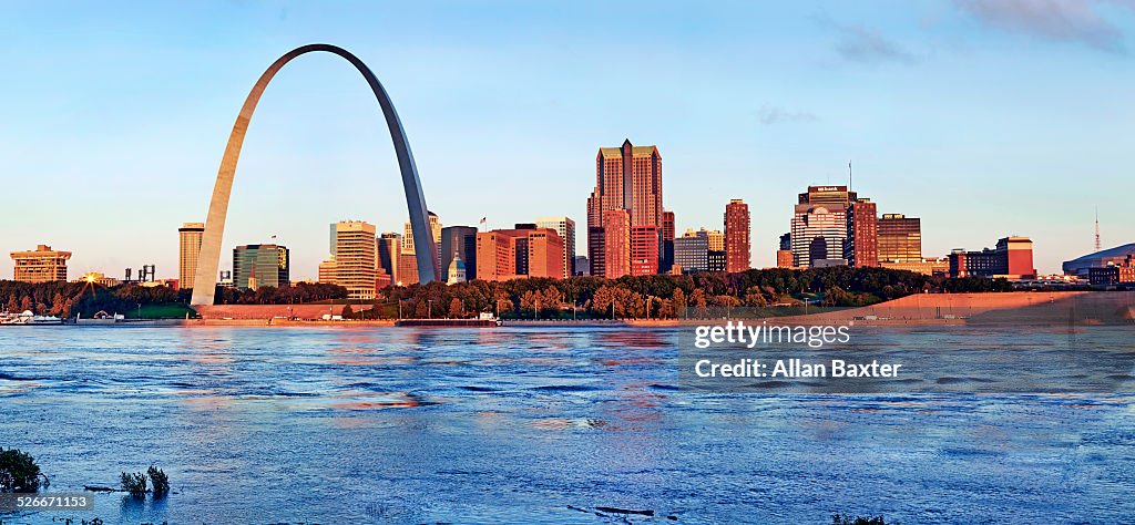 Panoramic format image of St Louis at sunrise