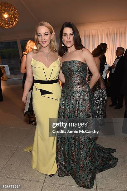 Actress Wendi McLendon-Covey and Neve Campbell attends the Atlantic Media's 2016 White House Correspondents' Association Pre-Dinner Reception at...