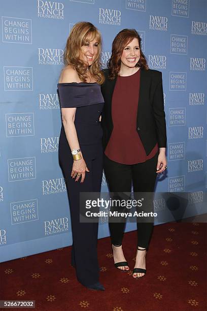 Film producer Joanna Plafsky and actress/comedian Vanessa Bayer attend An Amazing Night of Comedy: A David Lynch Foundation Benefit for veterans with...