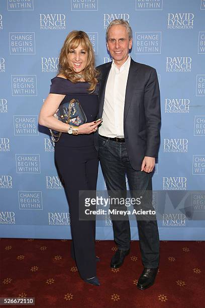 Film producer Joanna Plafsky and Executive Director of the David Lynch Foundation, Bob Roth attend An Amazing Night of Comedy: A David Lynch...