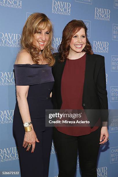 Film producer Joanna Plafsky and actress/comedian Vanessa Bayer attend An Amazing Night of Comedy: A David Lynch Foundation Benefit for veterans with...