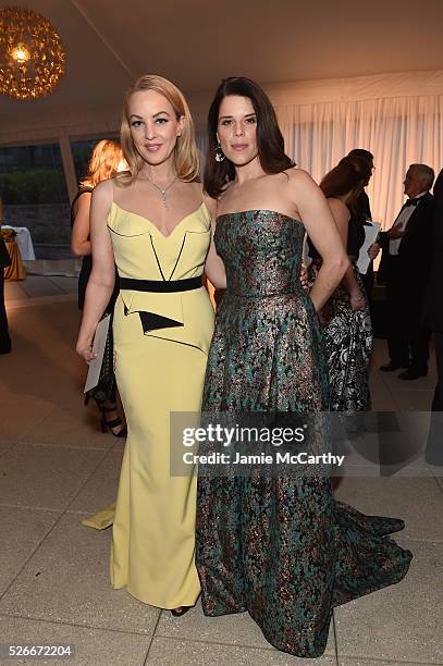 Actress Wendi McLendon-Covey and Neve Campbell attends the Atlantic Media's 2016 White House Correspondents' Association Pre-Dinner Reception at...