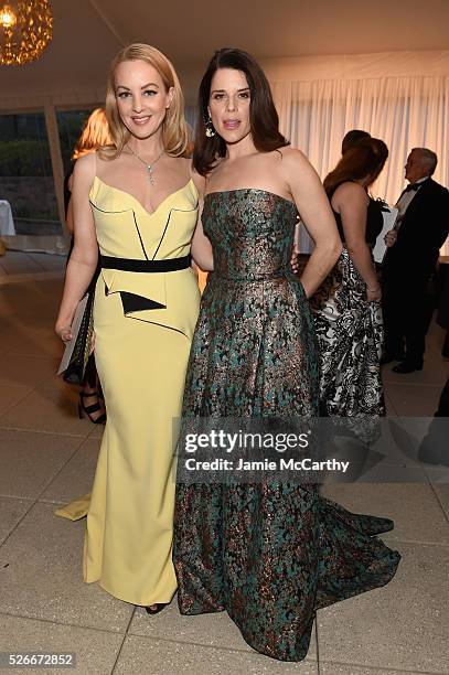 Actress Wendi McLendon-Covey and Neve Campbell attends the Atlantic Media's 2016 White House Correspondents' Association Pre-Dinner Reception at...