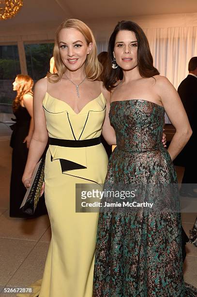Actresses Wendi McLendon-Covey and Neve Campbell attend the Atlantic Media's 2016 White House Correspondents' Association Pre-Dinner Reception at...