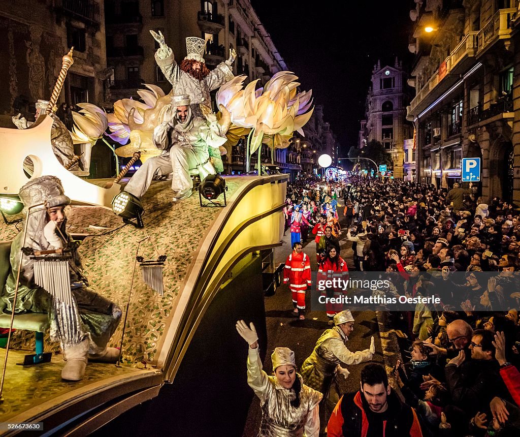 Spain - Thousands gather for the arrival of the Holy Kings in Barcelona