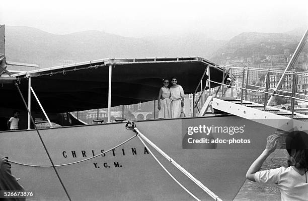 Christina Onassis and Maria Callas on board "Christina O", yacht of the Greek shipping magnate Aristotle Onassis, in the port of Monaco . In 1959.