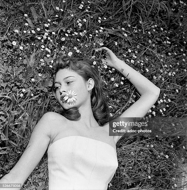 Brigitte Bardot , French actress. At Louveciennes in 1952.