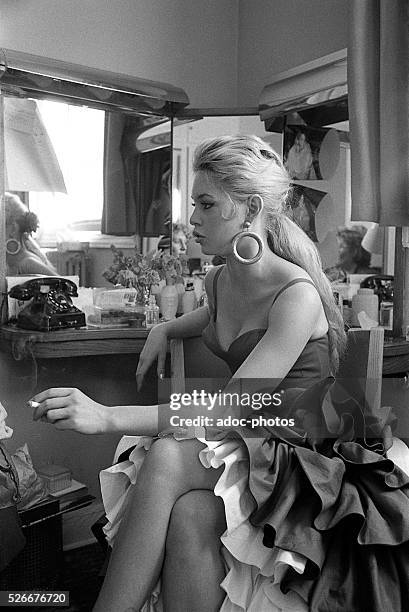 Brigitte Bardot during the shooting of the film "La Femme et le Pantin" directed by Julien Duvivier in 1959.