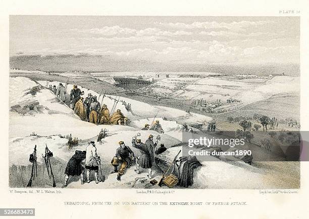 crimean war - sebastopol from the 26 gun battery - crimean war stock illustrations
