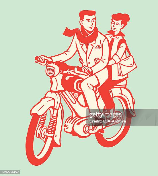 man and woman on motorcycle - motorcycle travel stock illustrations