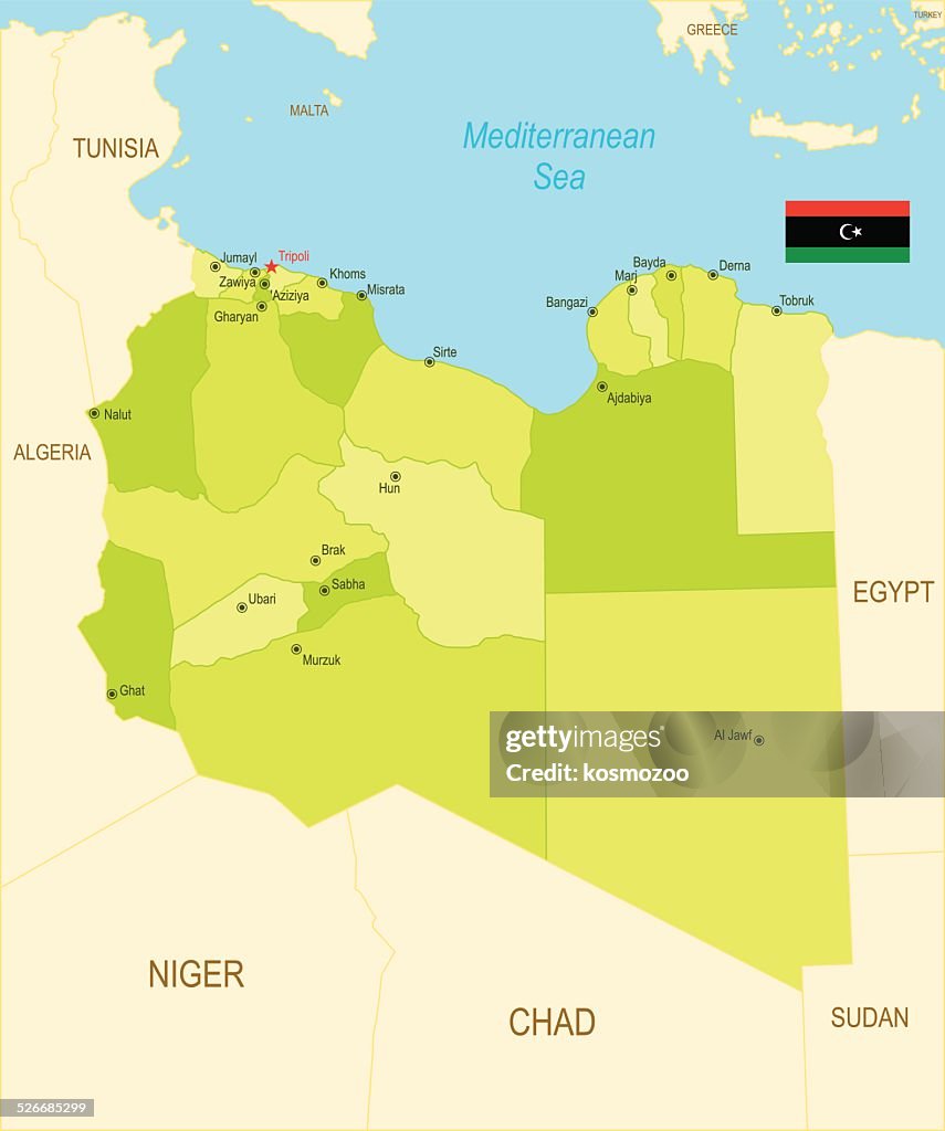 Detaillierte Karte von Libyen mit Umgebung