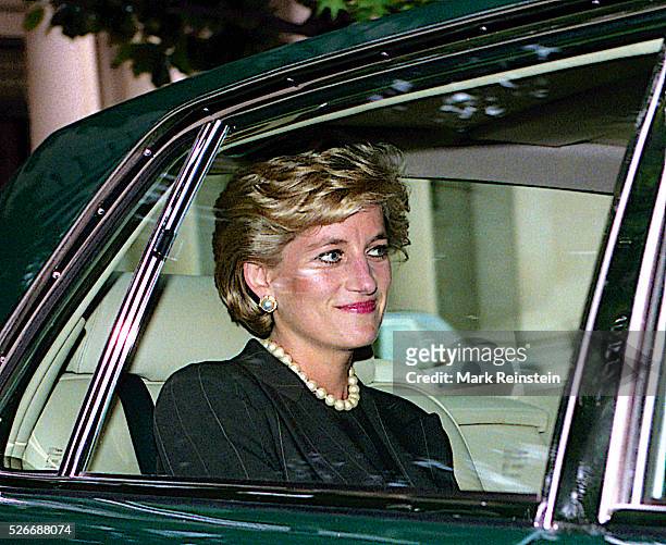 Washington, DC. 9-24-1996 Diana, Princess of Wales leaves the Brazilian Ambassador's residence enroute to the White House. She was in town for a...