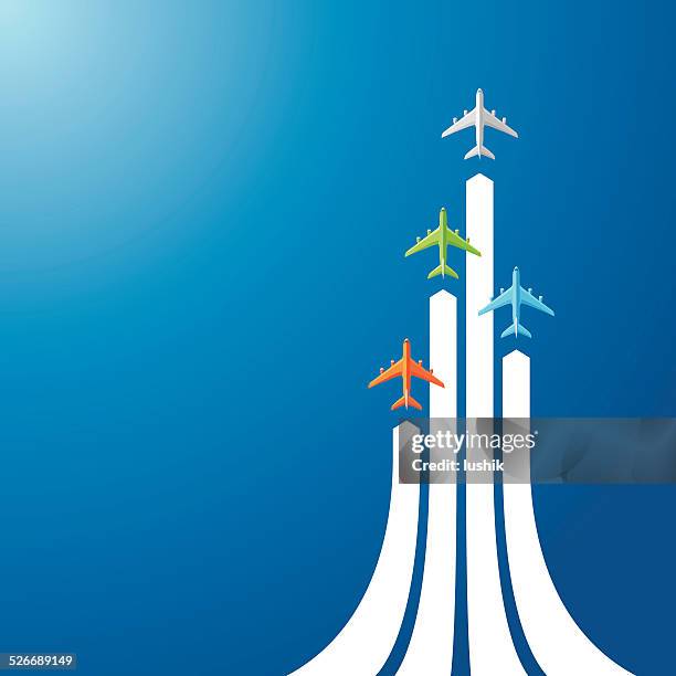 directly above four airliner - taking off activity stock illustrations