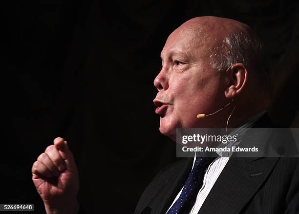 Writer Julian Fellowes attends the LACMA and Writers Bloc presentation of Julian Fellowes In Conversation with Patt Morrison at the Bing Theatre at...