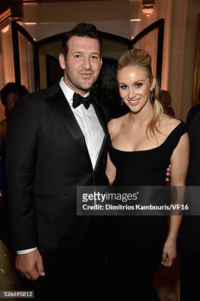 Football Player Tony Romo and Candace Crawford- Romo attend the Bloomberg & Vanity Fair cocktail reception following the 2015 WHCA Dinner at the...