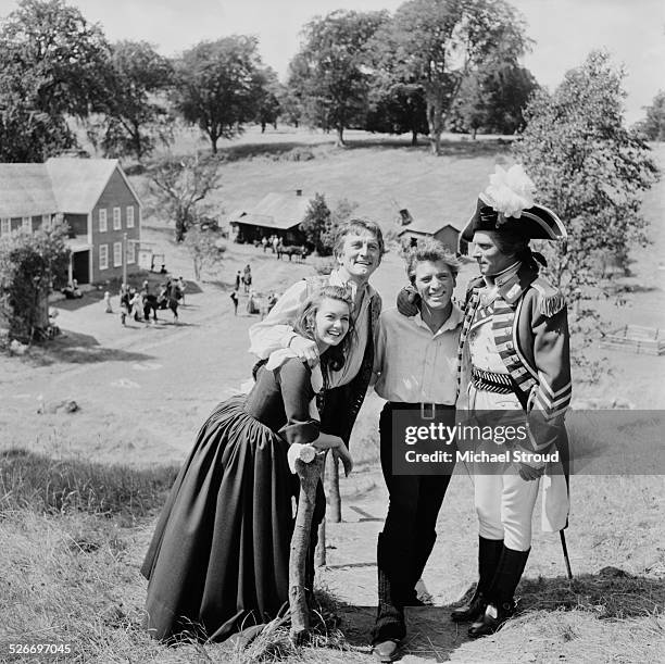 English actress Janette Scott, American film and stage actor Kirk Douglas, American actor Burt Lancaster and English actor Laurence Olivier on the...
