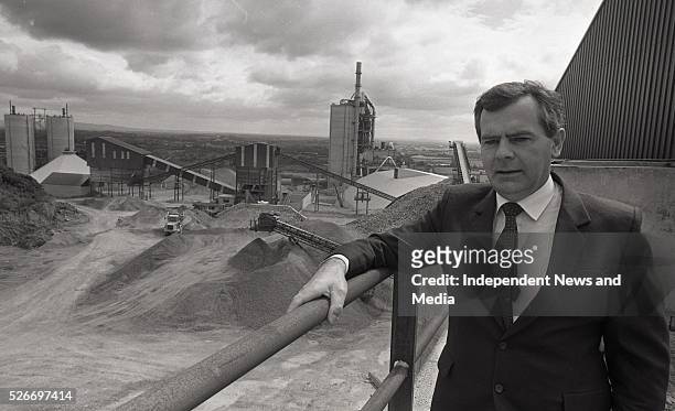 Sean Quinn overlooking his quarry at Derrylin County Fermanagha. Photographer Tony Reddy circa July 1986 .