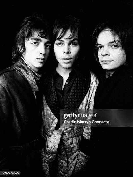 Group portrait of Supergrass, Oxford, United Kingdom, 1996. L-R Danny Goffey, Gaz Coombes and Mick Quinn.