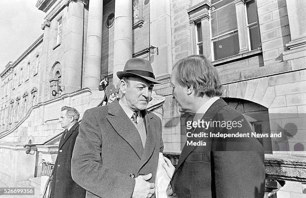Taoiseach Charlie Haughey leaving the Mater Hospital after visiting survivors of Stardust fire disaster. On St.Valentine's 14/2/1981 killing 45 young...