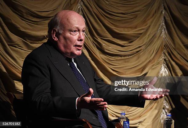 Writer Julian Fellowes attends the LACMA and Writers Bloc presentation of Julian Fellowes In Conversation with Patt Morrison at the Bing Theatre at...