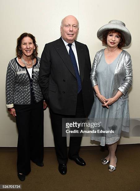 Writers Bloc Founder Andrea Grossman and writers Julian Fellowes and Patt Morrison attend the LACMA and Writers Bloc presentation of Julian Fellowes...