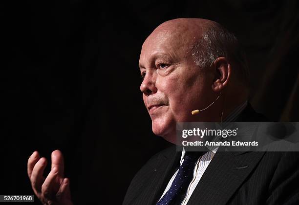 Writer Julian Fellowes attends the LACMA and Writers Bloc presentation of Julian Fellowes In Conversation with Patt Morrison at the Bing Theatre at...