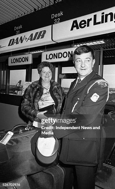 Dublin Fire Brigade Officer Willie Birmingham and his wife Mary, off to Hawaii, pictured departing from Dublin Airport . Photographer Matt Walsh....