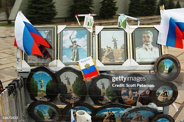 Preparing to mark the 60th anniversary of the allied victory of World War II on May 9, Russians sell memorabilia, including portraits Soviet leader...