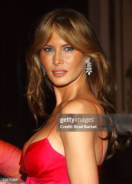 Melania Trump arrives for the Breast Cancer Research Foundation's Annual Hot Pink Party at the Waldorf-Astoria on April 20, 2005 in New York City.