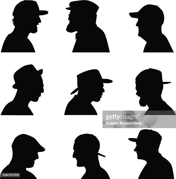 stockillustraties, clipart, cartoons en iconen met men heads with hats - hoed met rand