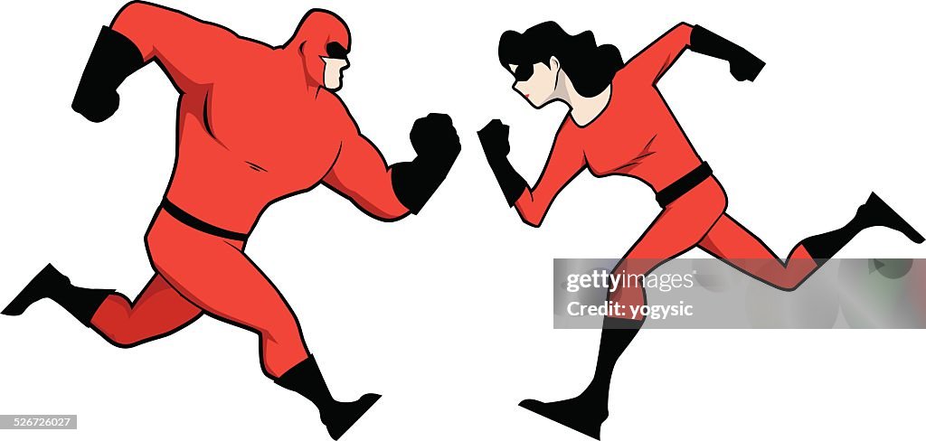 Superhero Couple Running
