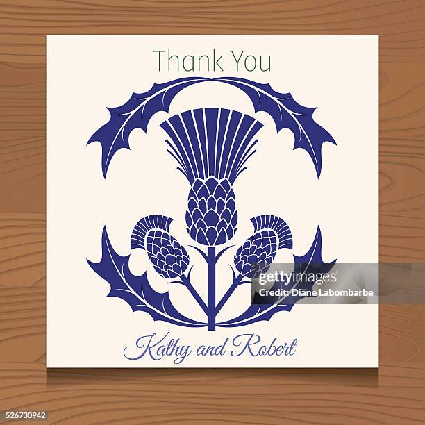 stockillustraties, clipart, cartoons en iconen met thank you template with scottish thistles on wood background - thistle